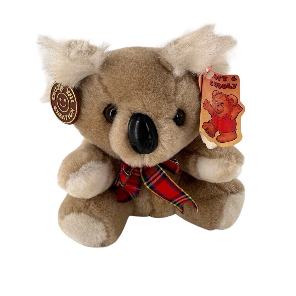 Vintage 1991 Cuddle Wit Soft & Cuddly Plush‎ Koala Bear Toy Tartan Bow Plaid